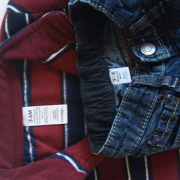 mixed brands outfit set with denim jeans & fleece pullover 3-6 months baby boy - Picture 2 of 8